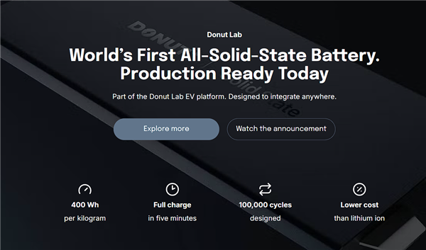 循环寿命超10万次!Donut Lab官宣全球首款可量产全固态电池问世